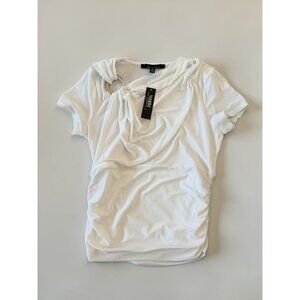 WHITE HOUSE BLACK MARKET White Ruched Short Sleeve Top Sz Small NEW NWT